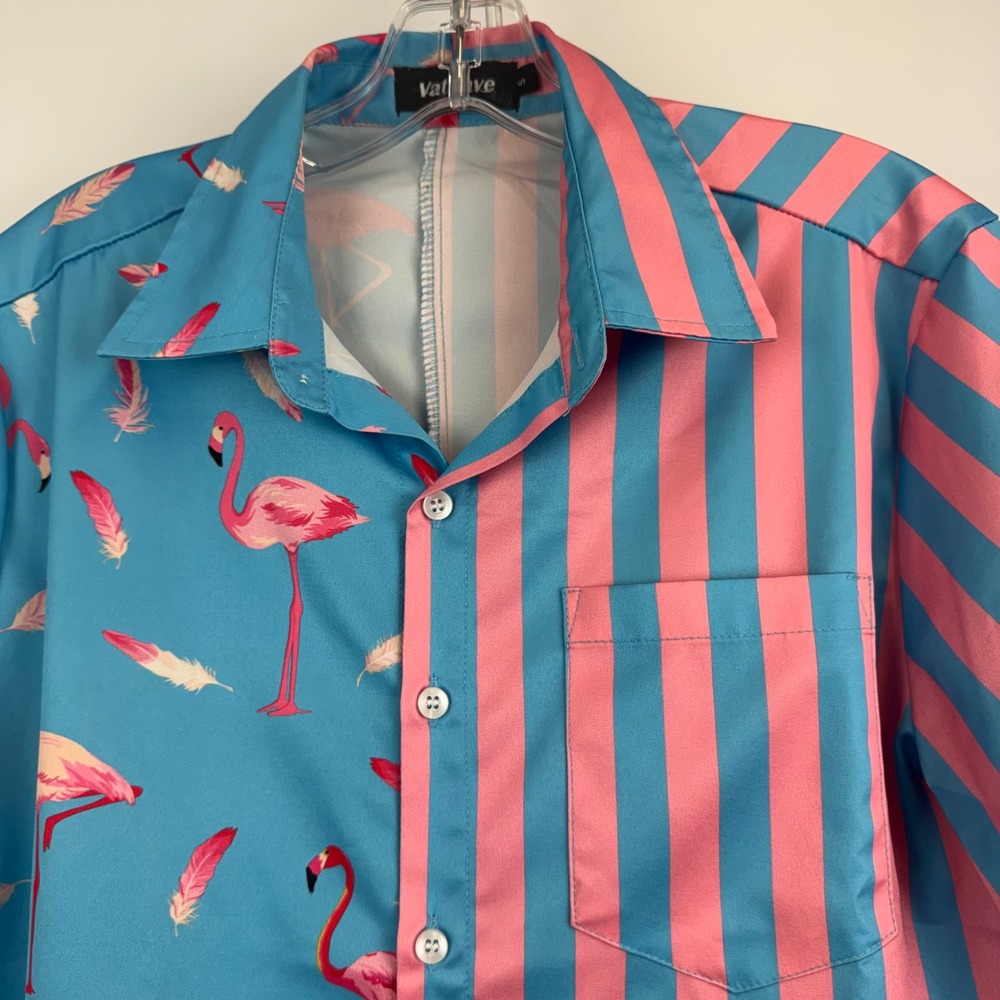 Vatpave Mens Flamingo Stripe Matching Set Blue Pink Summer Beach Outfit Small - Picture 8 of 14